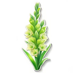 Obraz premium Sticker of a White Gladiolus Flower, Digital Illustration, White Background, Gladiolus Flower, Flower Sticker, Botanical Illustration