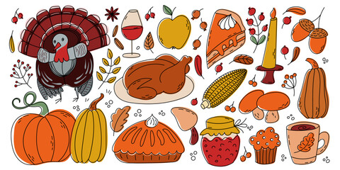 Set of colorful elements for thanksgiving day