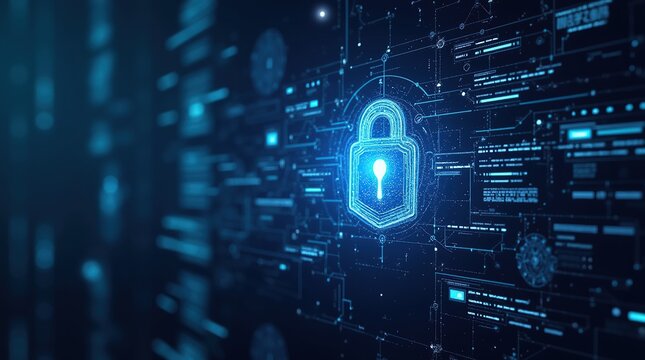 Futuristic interface with advanced network security protocols and digital protection