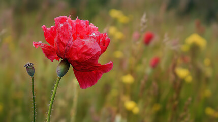 Obraz premium red poppies flowers in the field in spring 