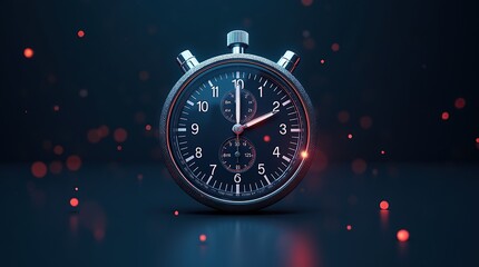 Digital stopwatch with glowing lights on dark background