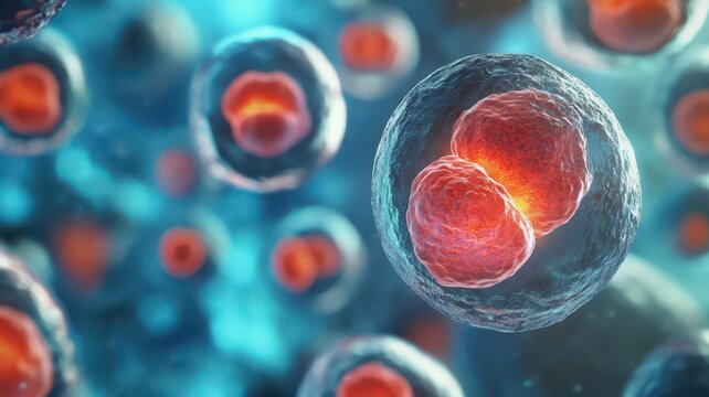 Stem cell differentiation, development into specialized cells, illustration