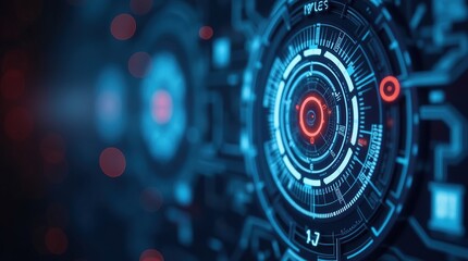 Futuristic digital user interface with glowing circular elements