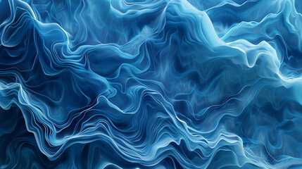 Fototapeta premium An abstract background with flowing, wave-like patterns in gradient shades of blue, resembling water or air currents, providing a sense of fluidity and motion.