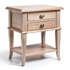 Fototapeta premium Wooden Nightstand with Two Drawers and Shelf, Furniture, Home Decor, Bedroom Furniture