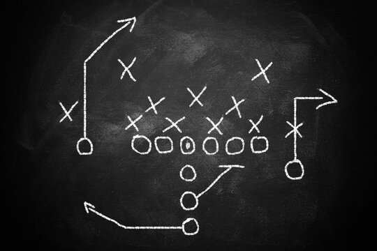 Chalkboard with scheme of football game. Team play and strategy