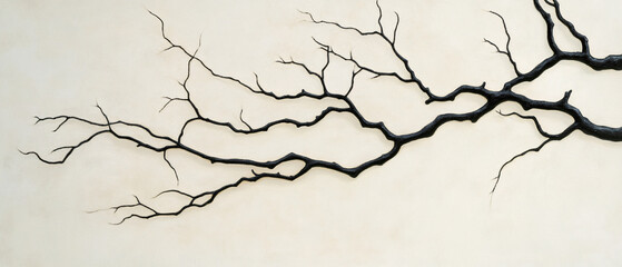 Obraz premium Artistic depiction of a black branch against a minimalist background, showcasing intricate details and natural beauty.