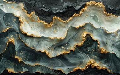 Obraz premium Decorative agate stone displays intricate layers of green and gold with dark textures throughout