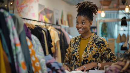 Woman running her own fashion business - A stylish female entrepreneur in her boutique.