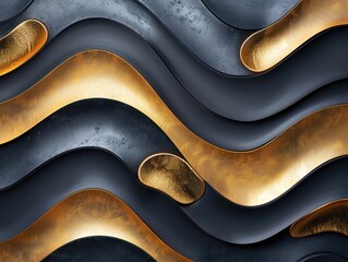 Obraz premium The design features smooth wavy lines in black and gold, creating a striking visual effect