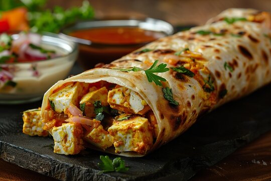 Kolkatastyle paneer kathi roll a classic cottage cheese wrap