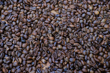 Freshly roasted robusta coffee with a brown color