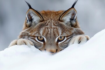 Obraz premium A Lynx Peering Over A Snowy Ridge
