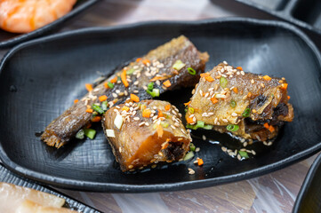 Korea Side Dish food. Braised Half dried Pollack