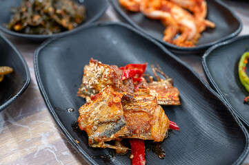 Korea Side Dish food. Braised Half dried Pollack