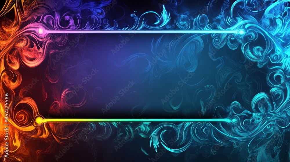 Wall mural vibrant abstract swirls and dynamic neon frame background