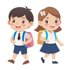 Boy and girl in school uniform with backpacks Vector illustration.eps