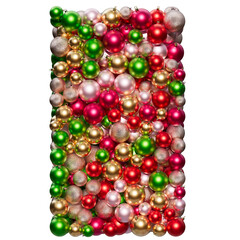 Christmas balls in red, pink, green and gold colors on a transparent background. Composition of Christmas ornaments. 3D render. Holiday decoration.
