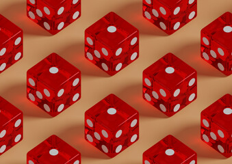 Red casino dice isometric seamless pattern. 3d illustration.