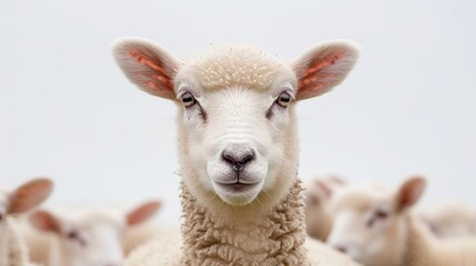 Fototapeta premium a white sheep peeping out, isolated on a white background