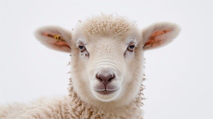 Fototapeta premium a white sheep peeping out, isolated on a white background
