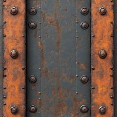 Fototapeta premium Vertical frame, rusted metal wall, illustration