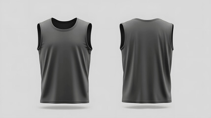 Naklejka premium Grey sleeveless men's vest mockup, front and back view, isolated