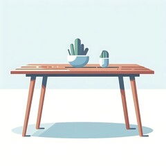 A flat illustration vector image of a small, round coffee table with a wooden top and metal legs, placed on a solid white background.