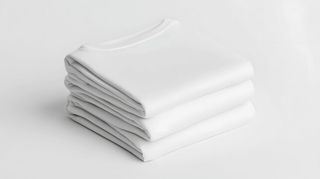 White t-shirt mockup stack of three folded side view on white