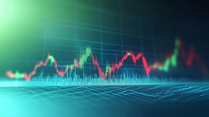 Minimalistic Stock Market Chart with Green and Red Bars on Blue Background