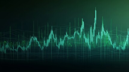 Minimalistic Financial Stock Chart with Candlesticks on Dark Green Background