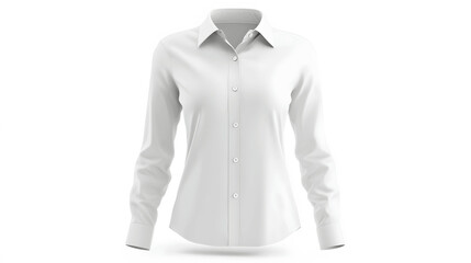 White women's button-down shirt mockup front view isolated on white