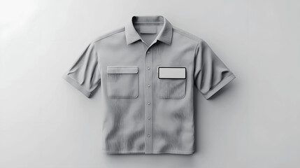 Grey bus driver uniform mockup short-sleeve shirt with name badge