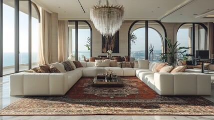 Luxurious Living Room with Stunning Chandelier and Exquisite Furnishings