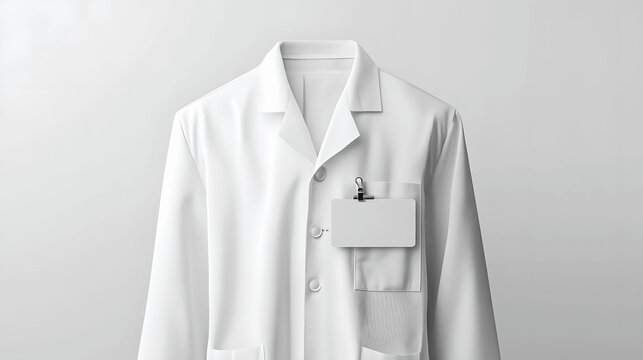 White pharmacist uniform mockup lab coat with name badge