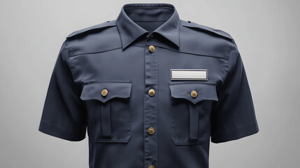 Dark blue security guard uniform mockup with name badge