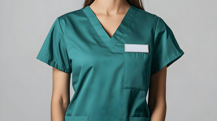 Green veterinarian uniform mockup scrubs with name badge