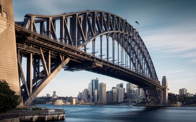 Obraz premium Close-Up of Sydney Harbour Bridge's Steel Arches: A Detailed Structural Background