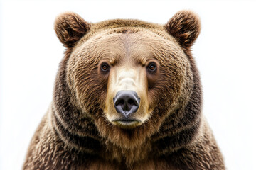 Fototapeta premium Close up shot brown bear isolated on white background, Selective focus grizzly bear with brown fur on white.