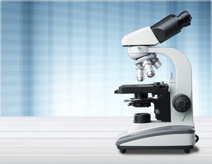 Modern microscope on background. Medical equipment