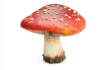 Red mushroom isolated on white background, Close up shot poisonous red mushroom, Red mushroom with rough mushroom cap.	
