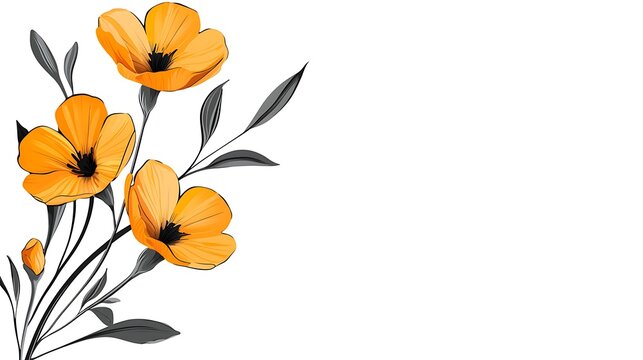 orange flowers with gray leaves on white clip art preview