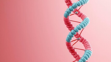 A vibrant representation of a DNA double helix showcasing colorful nucleotides against a soft pink background.