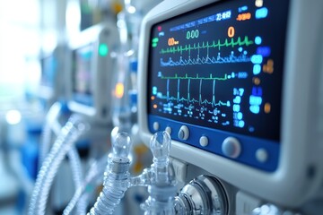 Fototapeta premium Advanced monitoring display tracks vital signs in a medical treatment environment