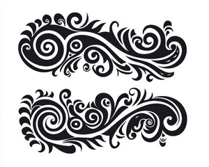 Fototapeta premium Abstract Black White Swirling Floral Frame Intricate Symmetrical Spirals Leaves Design Element Tribal