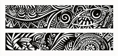 Black White Abstract Tribal Pattern Swirling Lines Geometric Shapes and Intricate Details Tribal