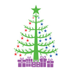 Fototapeta premium Christmas tree with gifts vector art illustration.