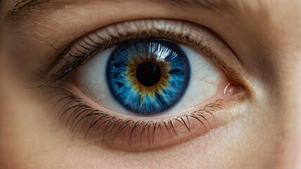 Macrophotograph of a person with beautiful eyes. Bright shade of eyes. The iris of the eye. Ai illustration.