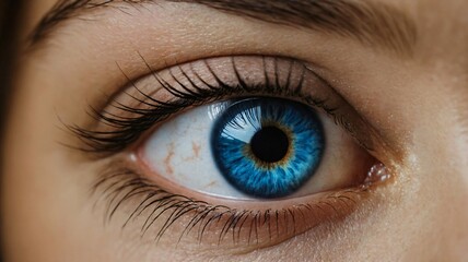 Obraz premium Macrophotograph of a person with beautiful eyes. Bright shade of eyes. The iris of the eye. Ai illustration.