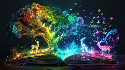 Obraz premium Magical Tree Growing From Open Book